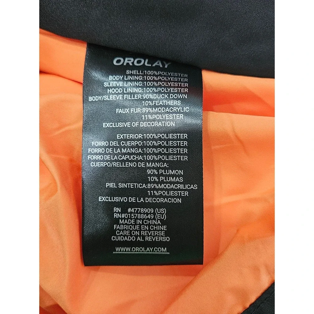 Orolay Ski Lodge Expandable 3XL Black Thickened Down Jacket Faux Fur Hood